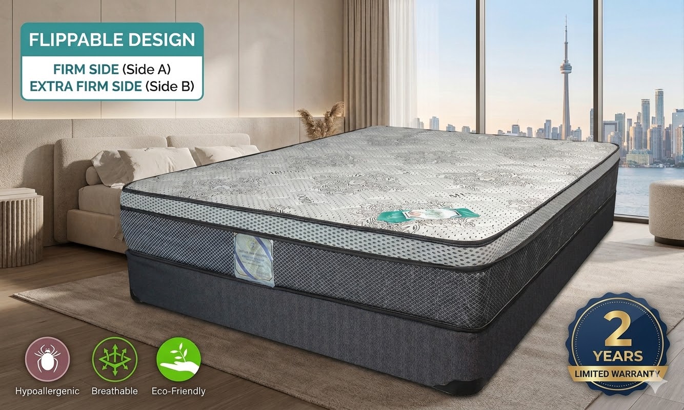 High Density Foam Pillow Top Mattress by The GTA Mattress - Dual Sided Flippable Design