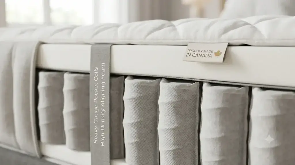 Detailed cutaway preview of the internal pocket coil and high-density foam support system used in our factory-direct mattresses in Scarborough