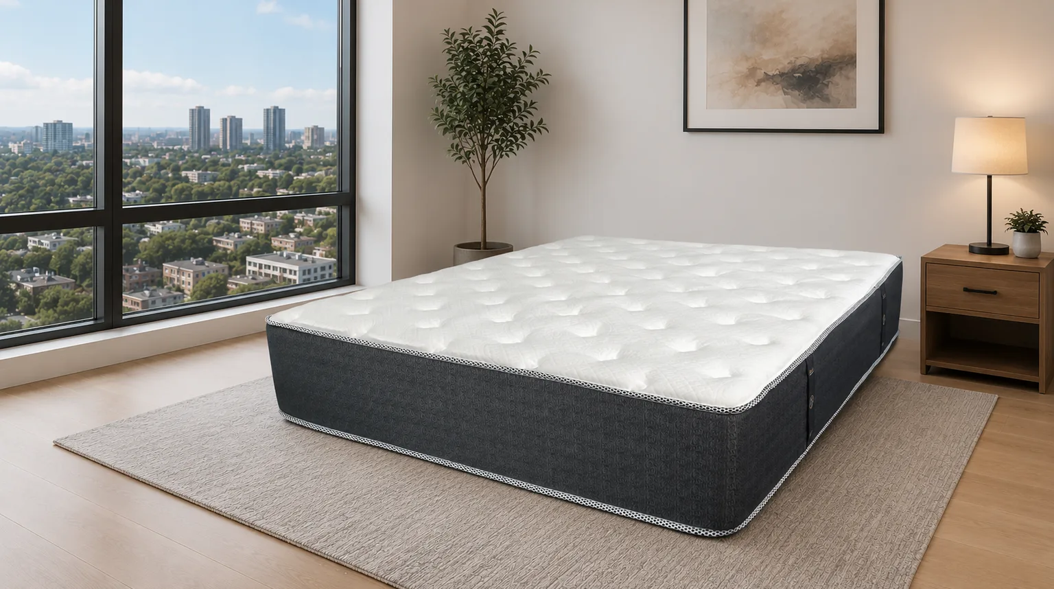 Mattresses in East York — queen mattress in a factory-direct bedroom setup