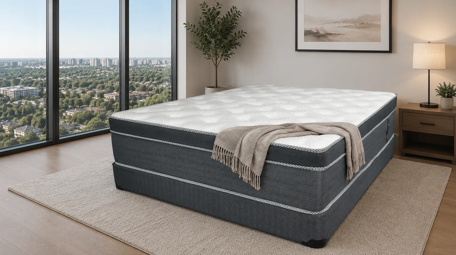 Mattresses in Richmond Hill — queen mattress in a factory-direct bedroom setup
