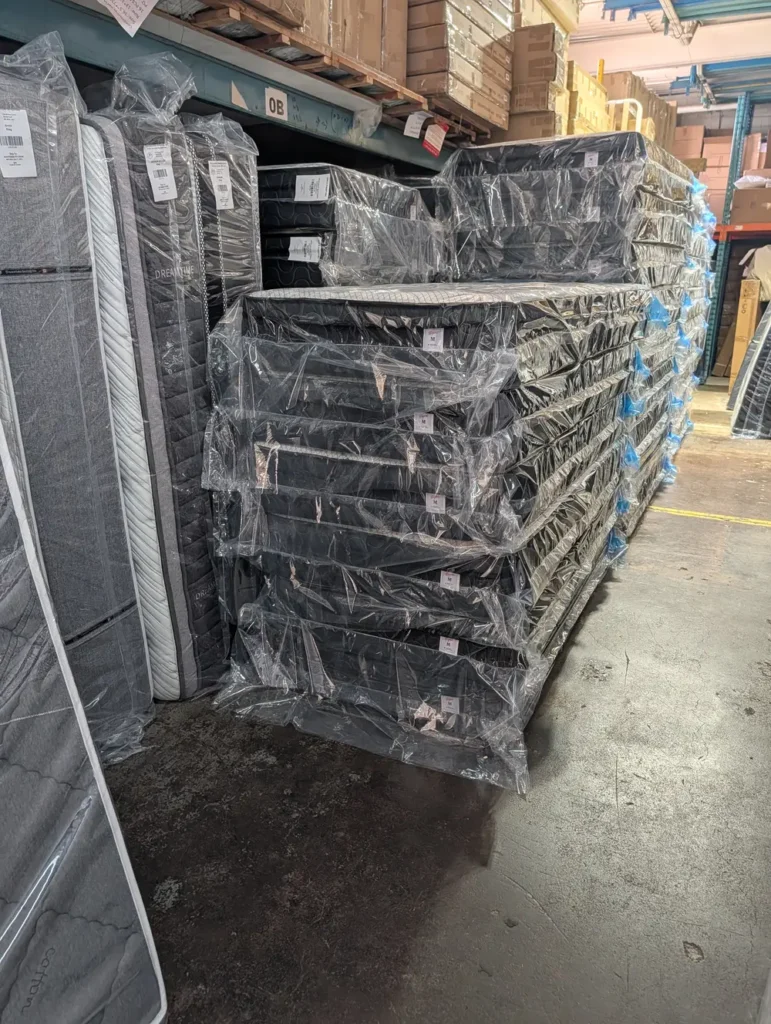 Mattresses wrapped and stocked at our factory-direct warehouse for East York delivery