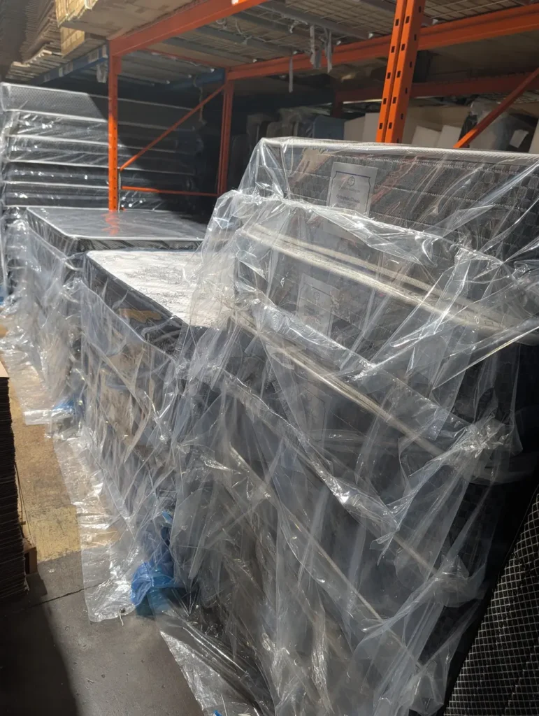 Mattresses wrapped and stocked at our factory-direct warehouse for North York delivery