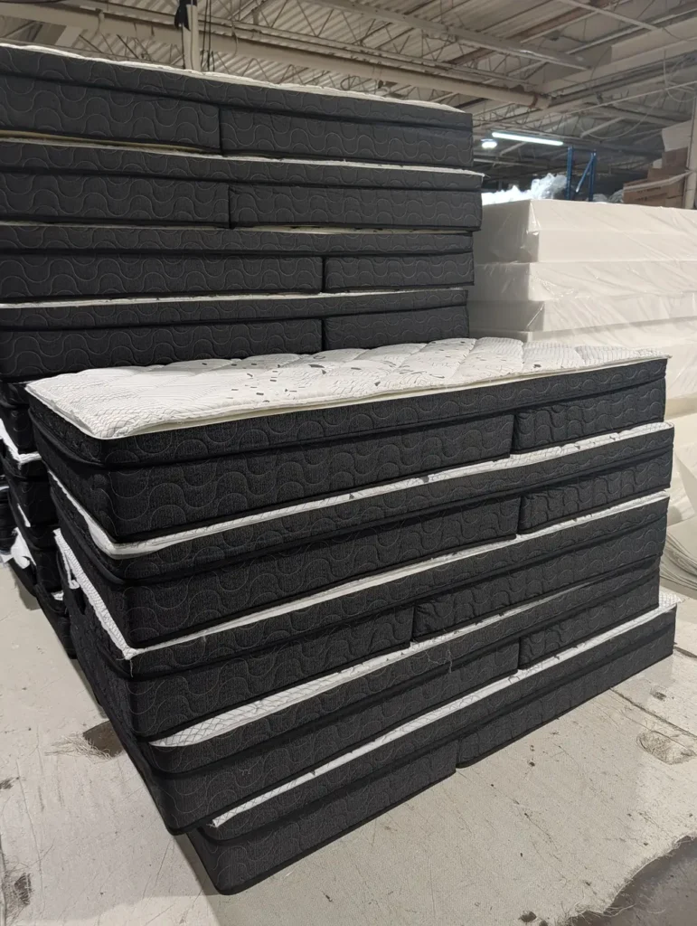 Finished pillow top mattresses in Toronto, factory-sealed and ready for delivery